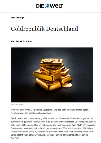 Zlatá republika Německo - žádný národ nenakupuje tolik zlata jako Němci. A to nejen v nejistých časech. Psychologický obraz nedůvěřivého investora